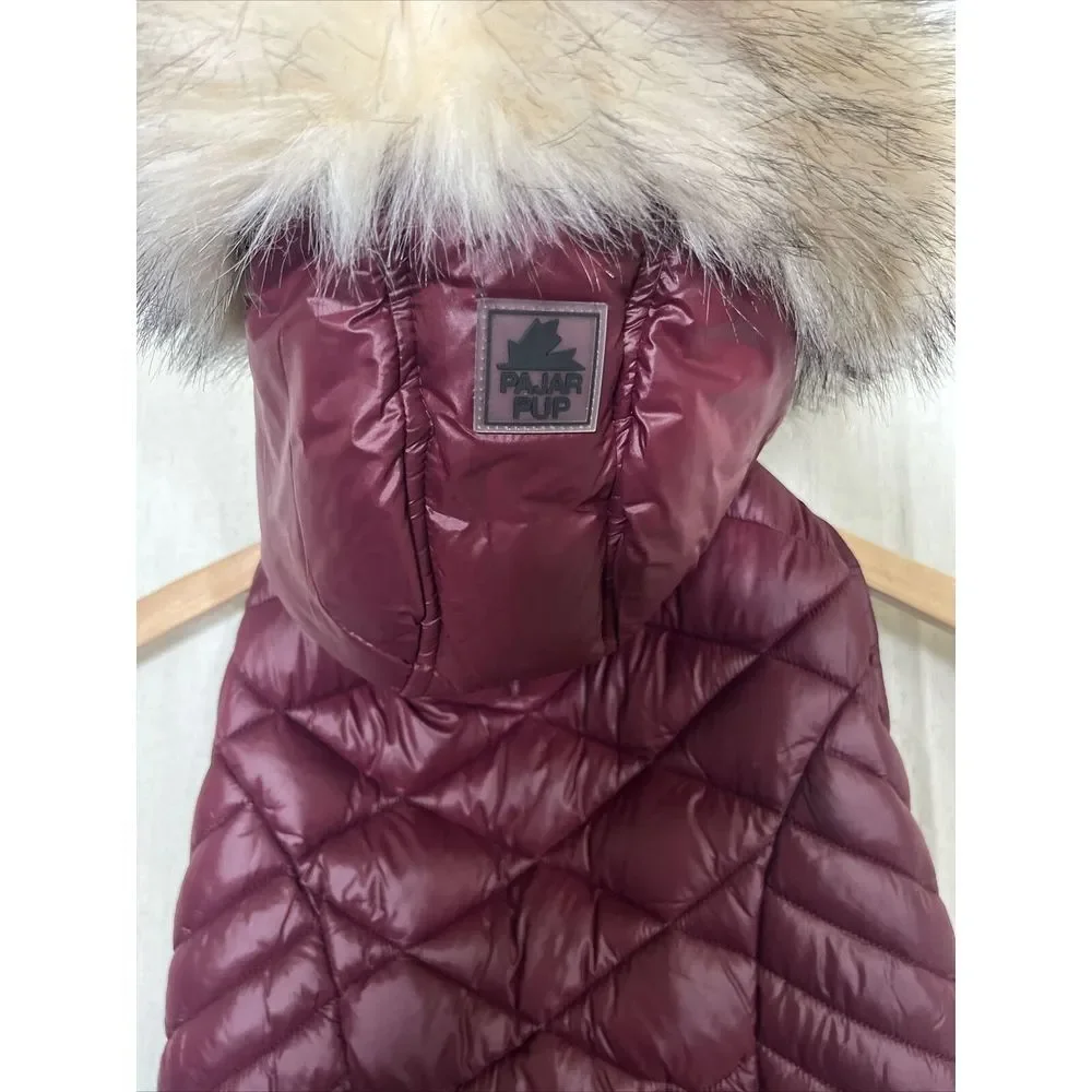 PAJAR PUP Insulated Puffer Jacket Dogs Removable‎ Hood Nylon Coat Maroon Large